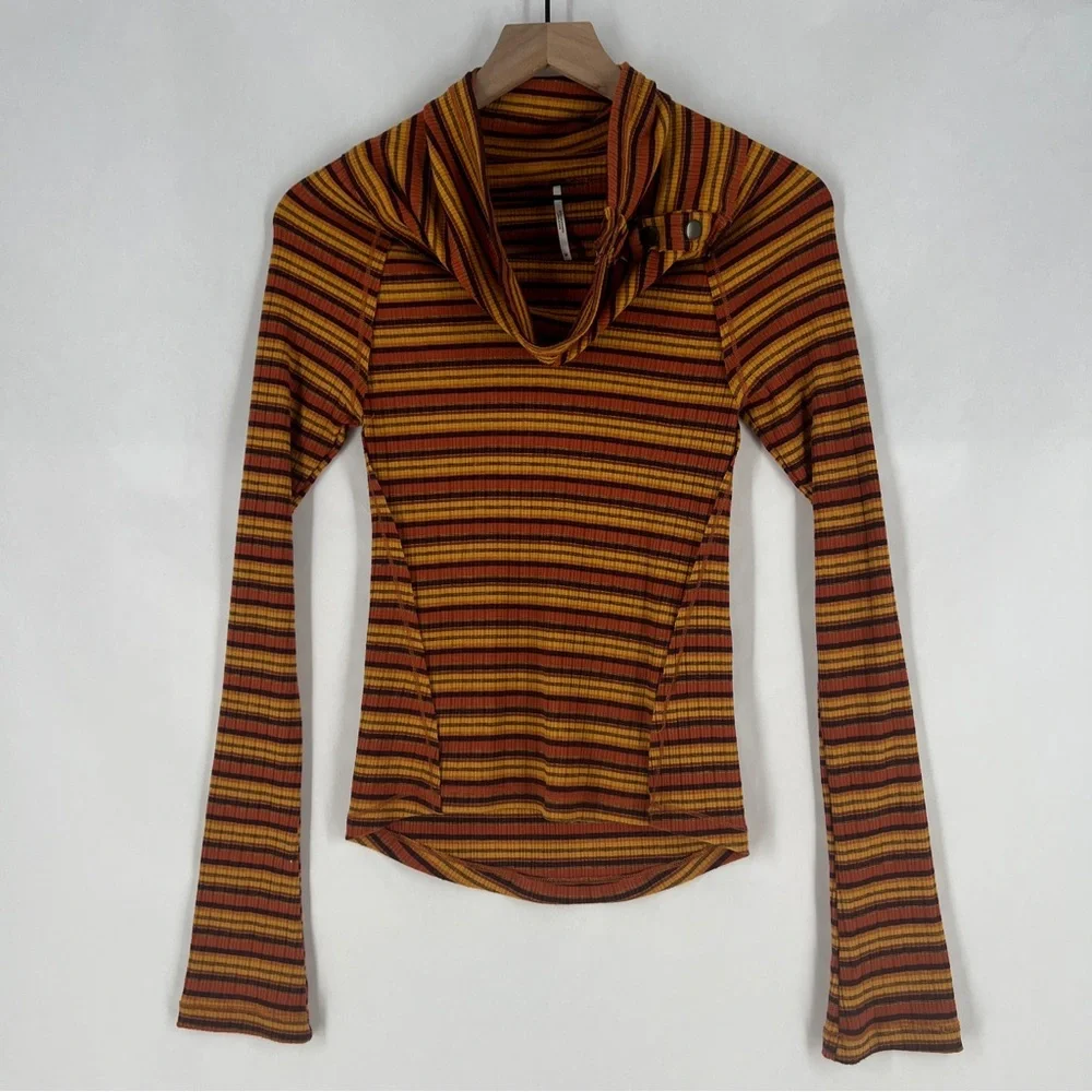 FREE PEOPLE Cape Cod‎ Thermal Striped Ribbed Cowl Neck Size M